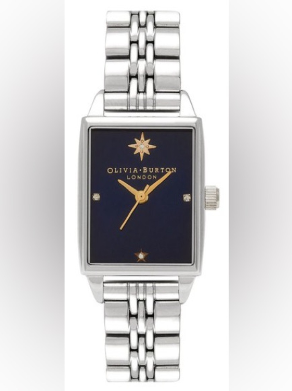 OLIVIA BURTON Silver Bracelet Watch with Navy Sunray and Gold Accents Celestial